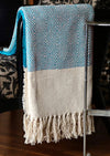 Cosymor Blue Beige Diamond Pattern Cotton Throw Blanket with Fringes (50x70 Inch)