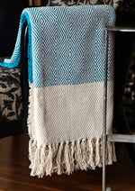 Cosymor Blue Beige Diamond Pattern Cotton Throw Blanket with Fringes (50x70 Inch)