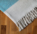 Cosymor Blue Beige Diamond Pattern Cotton Throw Blanket with Fringes (50x70 Inch)
