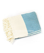Cosymor Blue Beige Diamond Pattern Cotton Throw Blanket with Fringes (50x70 Inch)