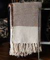 Cosymor Brown Beige Diamond Pattern Cotton Throw Blanket with Tassel Fringes (50x70 Inch)