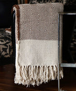 Cosymor Brown Beige Diamond Pattern Cotton Throw Blanket with Tassel Fringes (50x70 Inch)