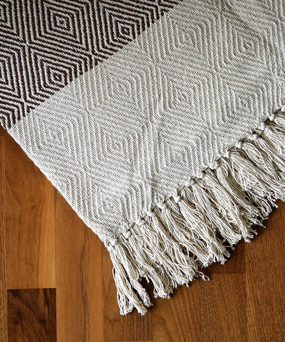 Cosymor Brown Beige Diamond Pattern Cotton Throw Blanket with Tassel Fringes (50x70 Inch)