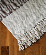 Cosymor Brown Beige Diamond Pattern Cotton Throw Blanket with Tassel Fringes (50x70 Inch)