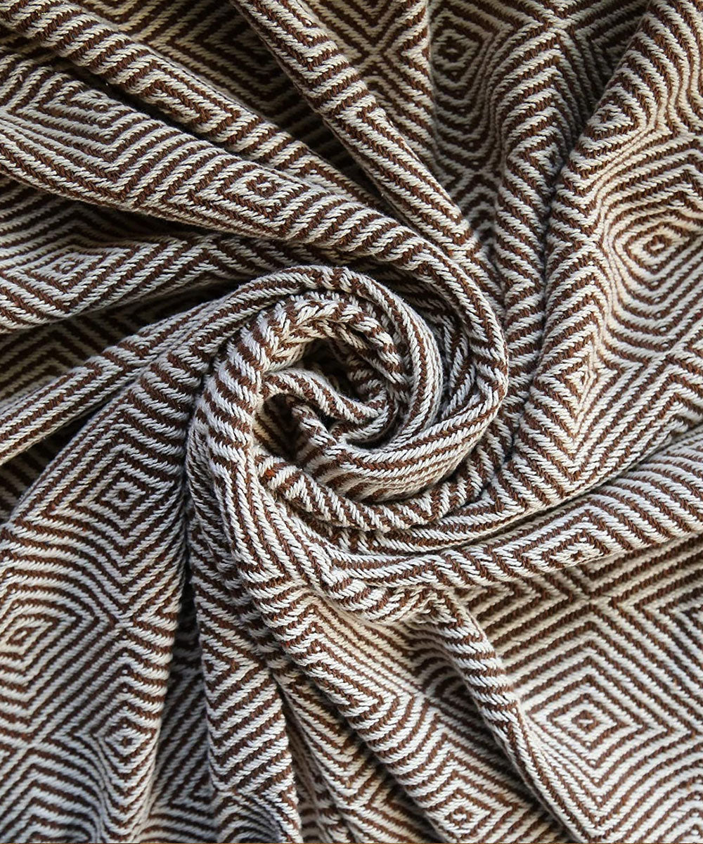 Cosymor Brown Beige Diamond Pattern Cotton Throw Blanket with Tassel Fringes (50x70 Inch)
