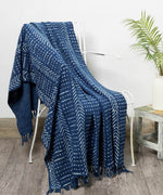 Cosymor Blue Hand Block Arrow Dotted Boho Cotton Throw Blanket – Reversible Sofa & Bed Throw (50x70 Inch)