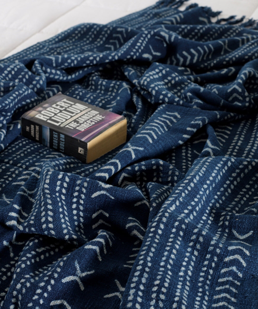 Cosymor Blue Arrows Dots Print Boho Cotton Throw Blanket – Reversible Sofa & Bed Throw (50x70 Inch)