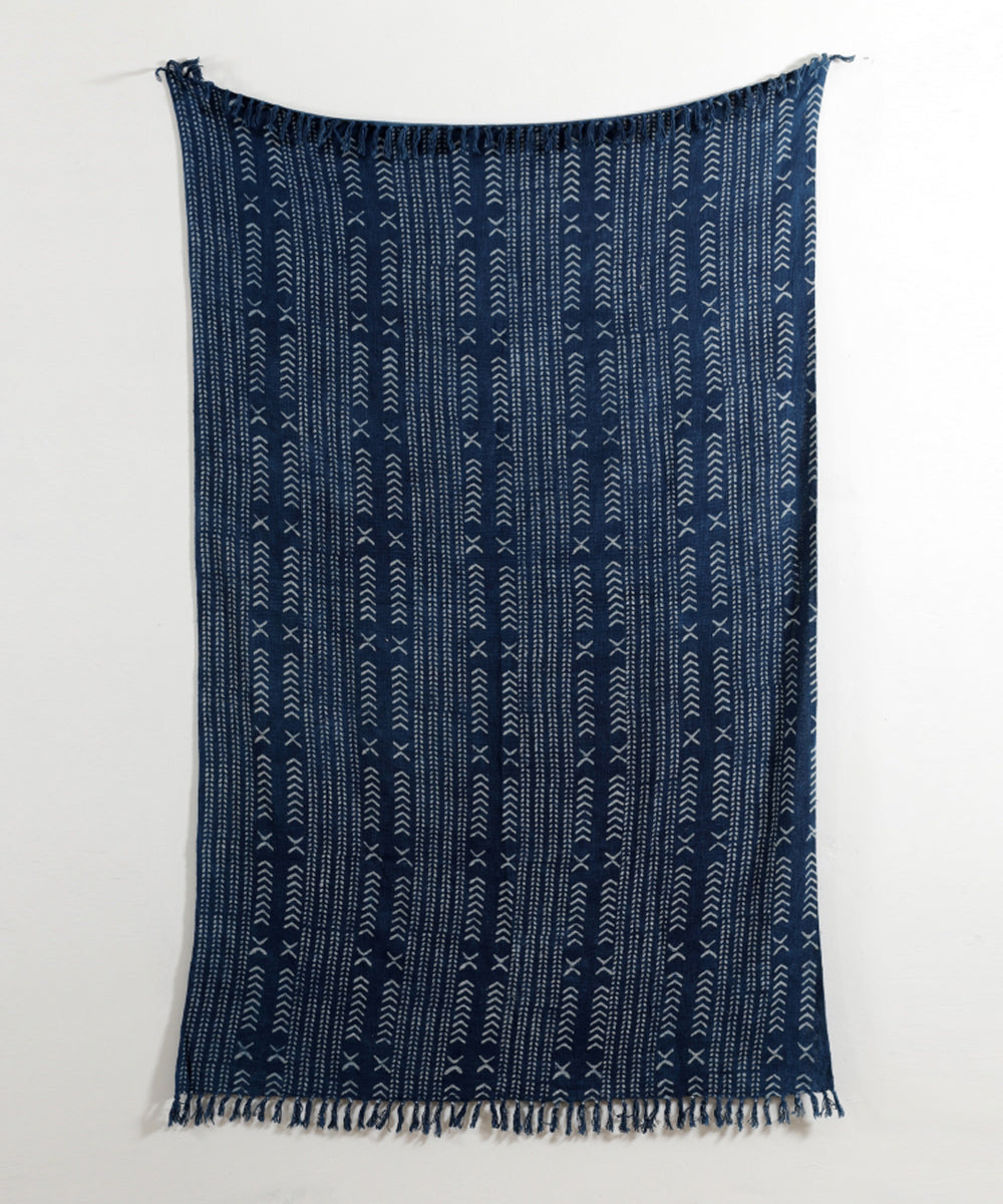 Cosymor Blue Arrows Dots Print Boho Cotton Throw Blanket – Reversible Sofa & Bed Throw (50x70 Inch)