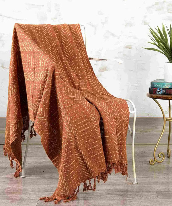 Cosymor Brown Arrow Dotted Print Boho Cotton Throw Blanket – Reversible Sofa & Bed Throw (50x70 Inch)