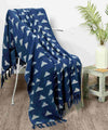 Cosymor Blue Triangles Print Bohemian Cotton Throw Blanket – Reversible Sofa & Bed Throw (50x70 Inch)