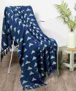 Cosymor Blue Triangles Print Bohemian Cotton Throw Blanket – Reversible Sofa & Bed Throw (50x70 Inch)