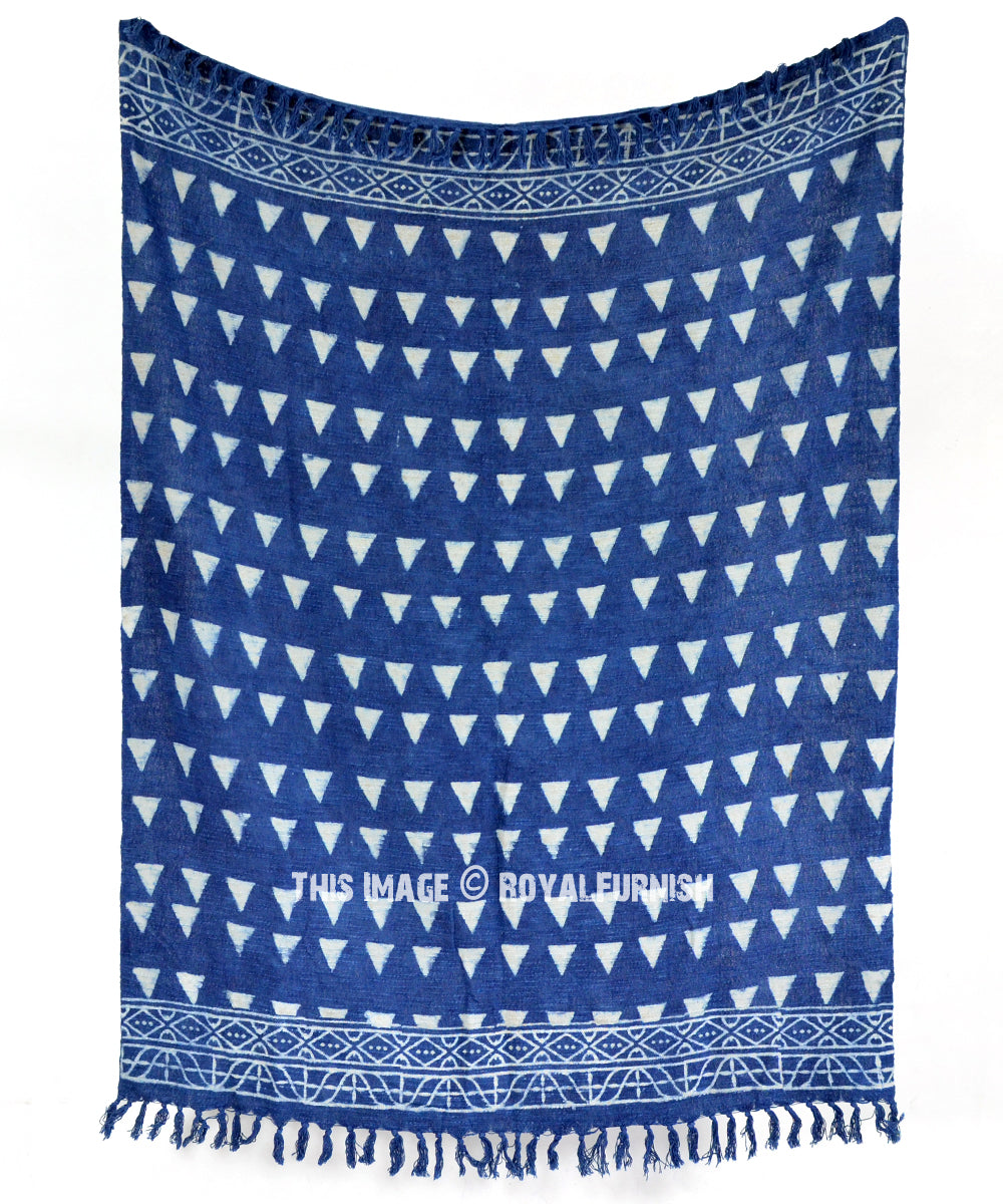 Cosymor Blue Triangles Print Bohemian Cotton Throw Blanket – Reversible Sofa & Bed Throw (50x70 Inch)