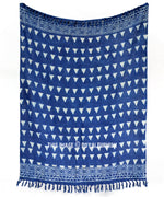 Cosymor Blue Triangles Print Bohemian Cotton Throw Blanket – Reversible Sofa & Bed Throw (50x70 Inch)