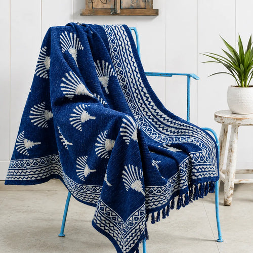 Cosymor Indigo Blue Palm Tree Boho Cotton Throw Blanket – Reversible Sofa & Bed Throw (50x70 Inch)