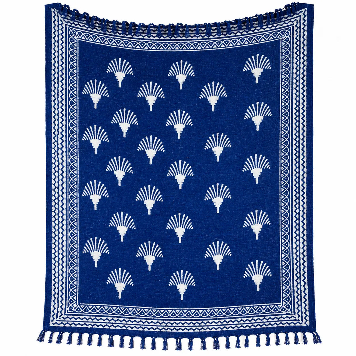 Cosymor Indigo Blue Palm Tree Boho Cotton Throw Blanket – Reversible Sofa & Bed Throw (50x70 Inch)