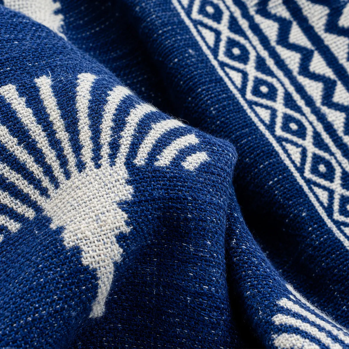 Cosymor Indigo Blue Palm Tree Boho Cotton Throw Blanket – Reversible Sofa & Bed Throw (50x70 Inch)