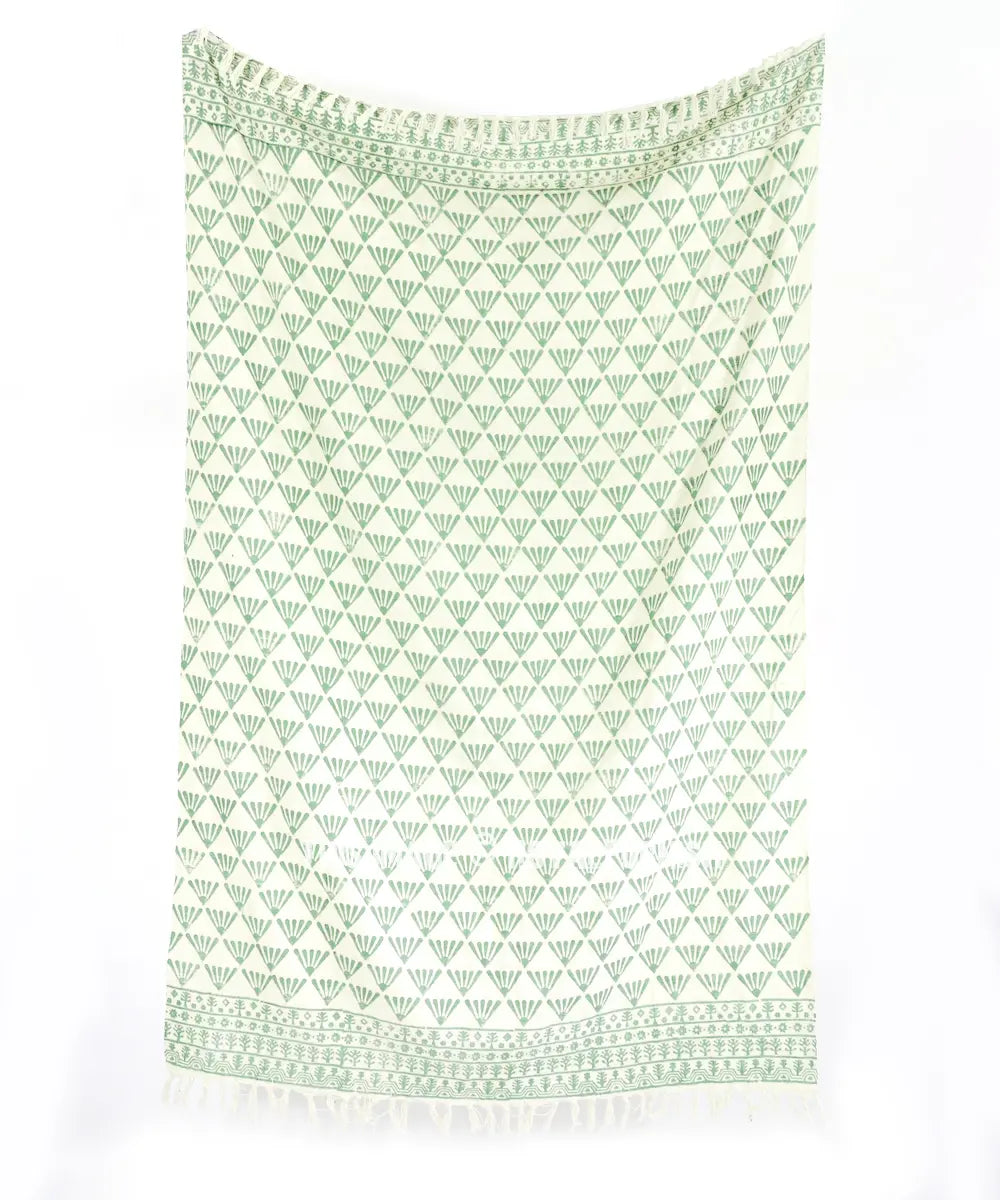 Cosymor Beige Green Boho Leaves Print Cotton Throw Blanket – Reversible Sofa & Bed Throw (50x70 Inch)