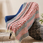 Cosymor Red Black Bohemian Floral Print Cotton Throw Blanket – Reversible Sofa & Bed Throw (50x70 Inch)