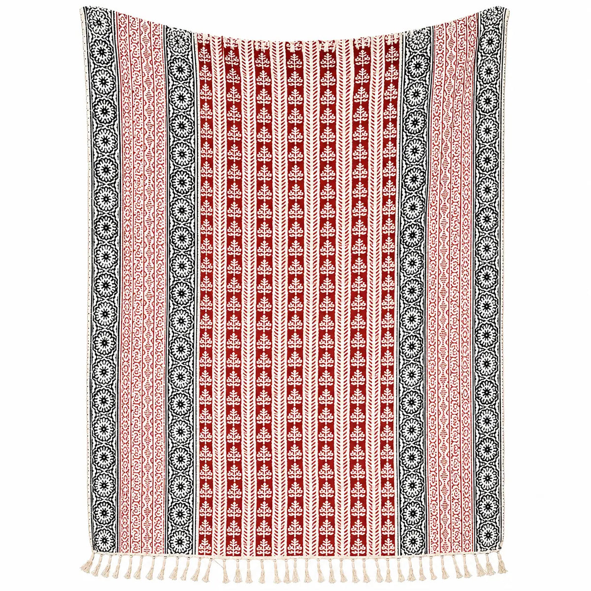 Cosymor Red Black Bohemian Floral Print Cotton Throw Blanket – Reversible Sofa & Bed Throw (50x70 Inch)