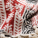 Cosymor Red Black Bohemian Floral Print Cotton Throw Blanket – Reversible Sofa & Bed Throw (50x70 Inch)