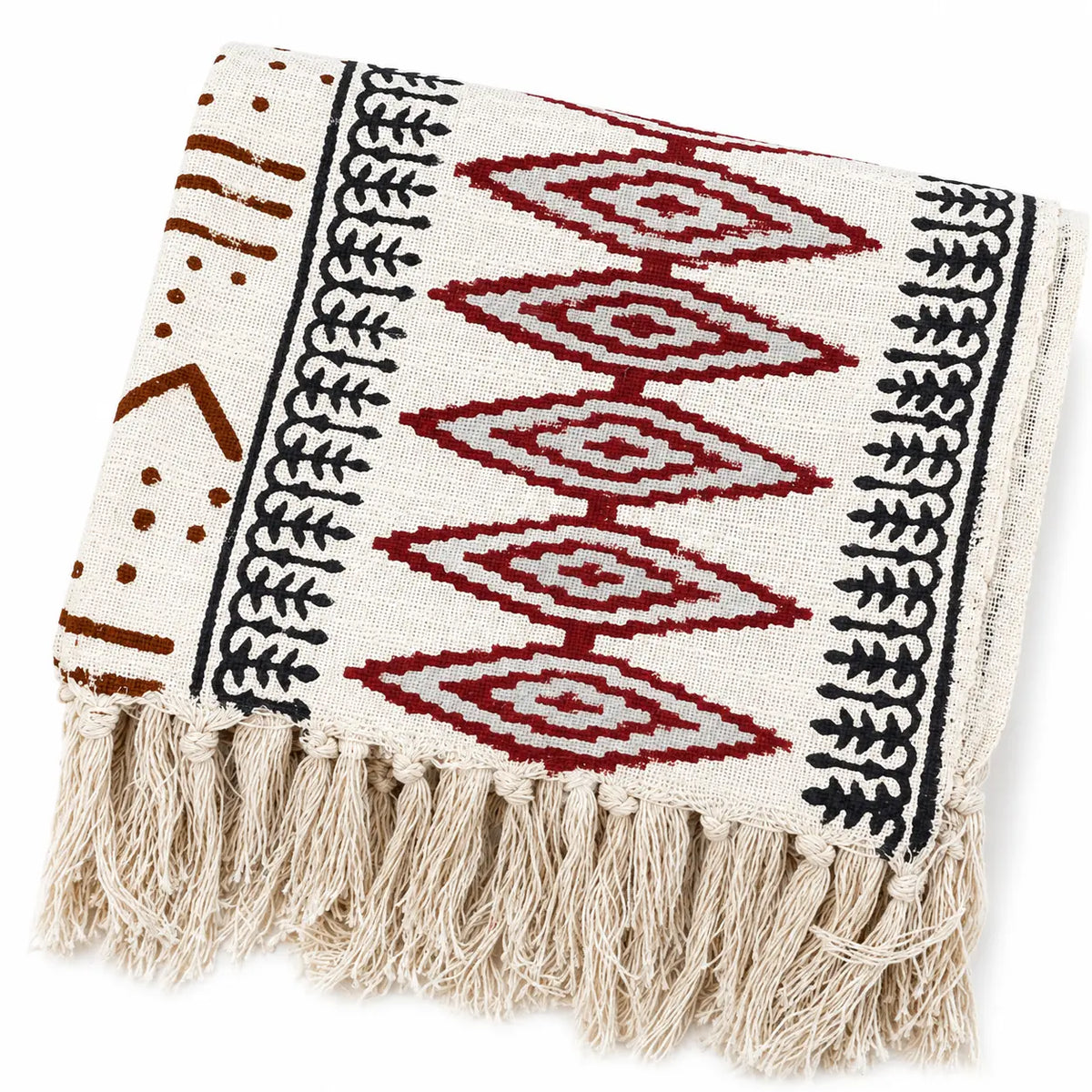 Cosymor Bohemian Red Beige Arrow Print Cotton Throw Blanket – Reversible Sofa & Bed Throw (50x70 Inch)
