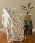 Cosymor Beige Black Chevron Arrow Boho Cotton Throw Blanket – Reversible Sofa & Bed Throw (50x70 Inch)