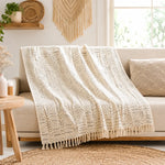 Cosymor Beige Black Chevron Arrow Boho Cotton Throw Blanket – Reversible Sofa & Bed Throw (50x70 Inch)