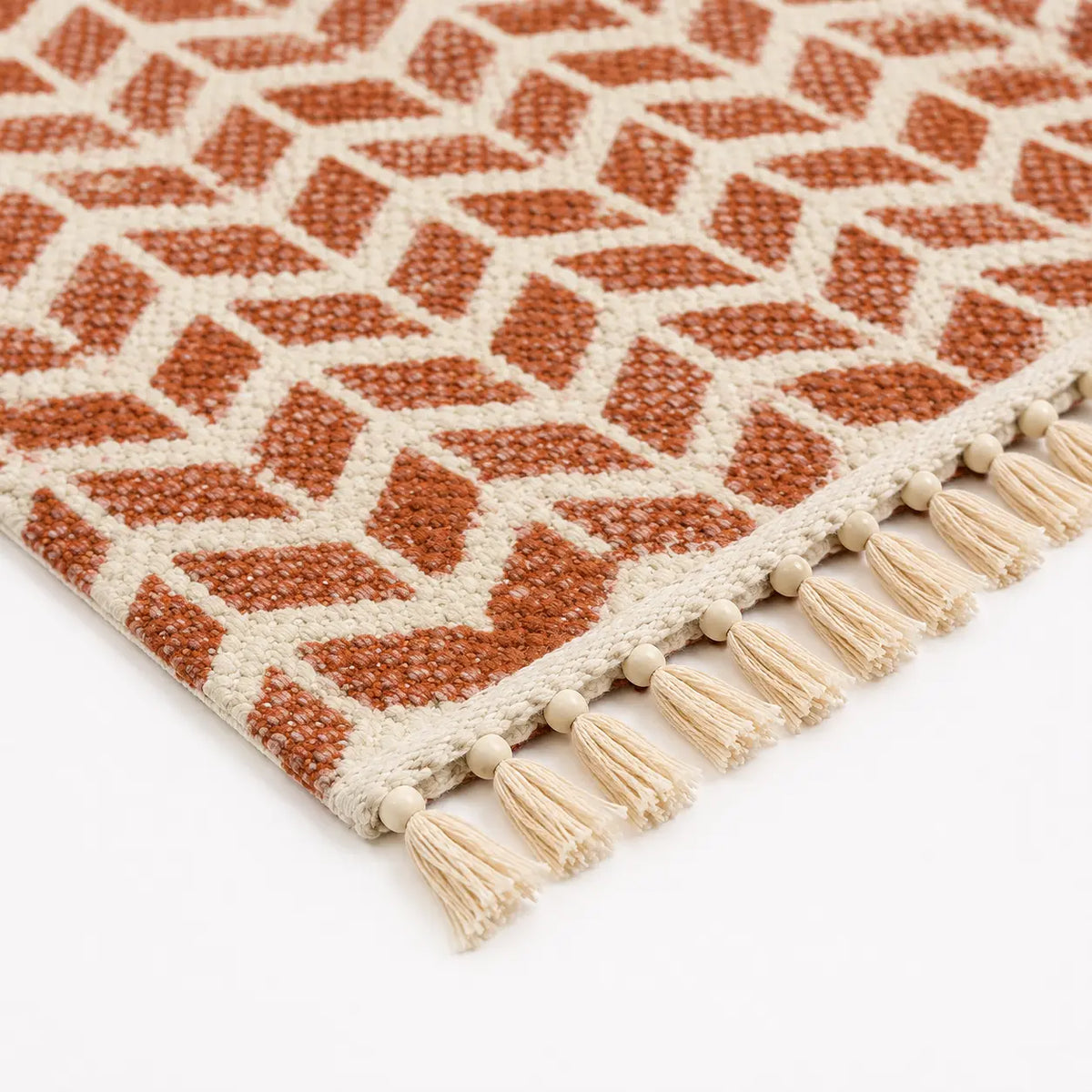 Brown & White Zig-Zag Block Print Cotton Area Rug – Reversible Boho Rug (3x5 Ft / 36x60 Inch)