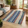 Orange Blue Multi Geometric Embroidered Cotton Dhurrie Rectangle Area Rug (3x5 Ft / 36x60 Inch)