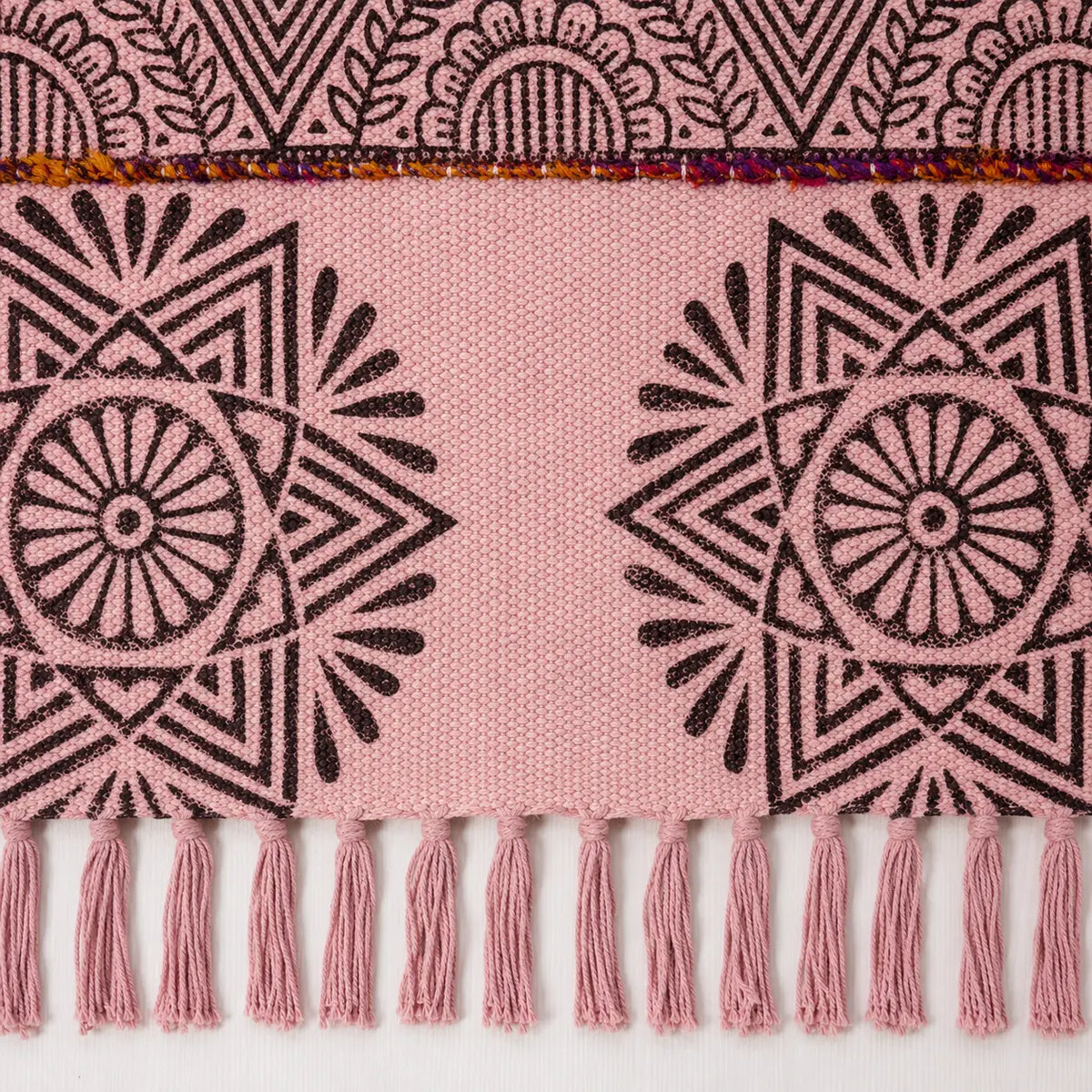 Pink 3X5ft Rectangle Flower Printed Boho Cotton Floor Area Rug (3x5 Ft / 36x60 Inch)
