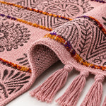Pink 3X5ft Rectangle Flower Printed Boho Cotton Floor Area Rug (3x5 Ft / 36x60 Inch)