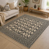 Black Scandinavian Block Print Cotton Dhurrie Rectangular Area Rug (3x5 Ft / 36x60 Inch) Cosymor