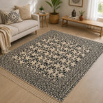 Black Scandinavian Block Print Cotton Dhurrie Rectangular Area Rug (3x5 Ft / 36x60 Inch) Cosymor