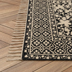 Black Scandinavian Block Print Cotton Dhurrie Rectangular Area Rug (3x5 Ft / 36x60 Inch) Cosymor