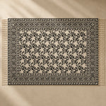 Black Scandinavian Block Print Cotton Dhurrie Rectangular Area Rug (3x5 Ft / 36x60 Inch) Cosymor