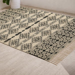 3X5 Ft Beige Black Aztec Block Print Cotton Dhurrie Area Rug (36x60 Inch) Cosymor