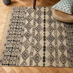 3X5 Ft Beige Black Aztec Block Print Cotton Dhurrie Area Rug (36x60 Inch) Cosymor