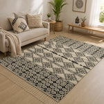 3X5 Ft Beige Black Aztec Block Print Cotton Dhurrie Area Rug (36x60 Inch) Cosymor