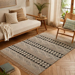 3X5 Ft Black Beige Diamond Block Print Cotton Dhurrie Flatweave Area Rug (36x60 Inch) Cosymor
