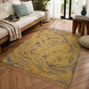 Mustard Marbled Woven Texture Print Rectangular Cotton Area Rug (3x5 Ft / 36x60 Inch)