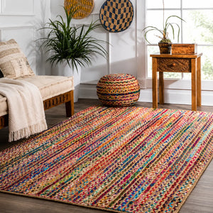 Cosymor Multicolored Natural Fiber Braided Jute Area Rug – Handwoven Boho Floor Rug (4x6 Ft / 48x74 Inch)