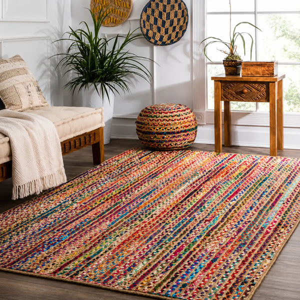 Cosymor Multicolored Natural Fiber Braided Jute Area Rug – Handwoven Boho Floor Rug (4x6 Ft / 48x74 Inch)