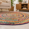 Bohemian Round Natural Jute Chindi Rug – Handwoven Boho Floor Rug (4 Ft / 48 Inch)
