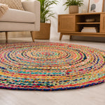 Bohemian Round Natural Jute Chindi Rug – Handwoven Boho Floor Rug (4 Ft / 48 Inch)