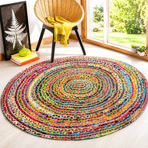 Bohemian Round Natural Jute Chindi Rug – Handwoven Boho Floor Rug (4 Ft / 48 Inch)