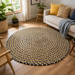 Black & White Jute Braided Round Rug – Handwoven Boho Floor Rug (4 Ft / 48 Inch)