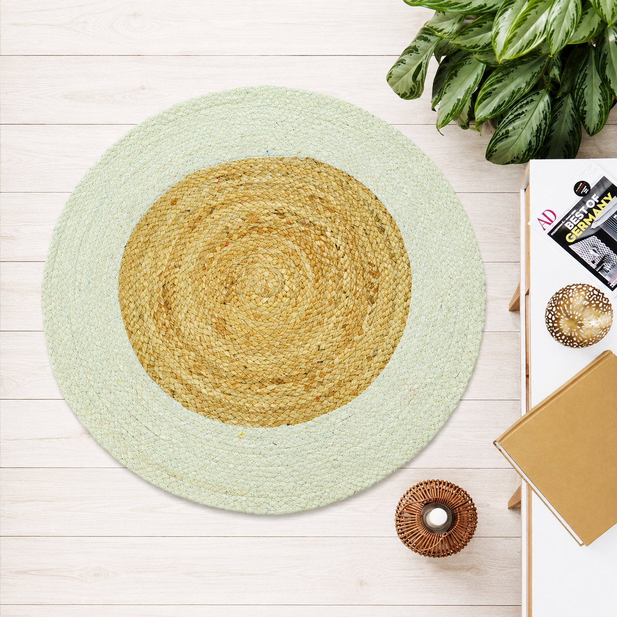 Braided Natural Jute Ivory Round Rug – Handwoven Floor Rug (2 Ft / 24 Inch)