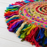 Colorful Jute Chindi Fringed Rug – Handwoven Boho Floor Rug (2 Ft / 24 Inch)