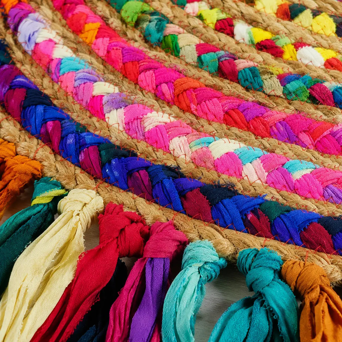 Colorful Jute Chindi Fringed Rug – Handwoven Boho Floor Rug (2 Ft / 24 Inch)
