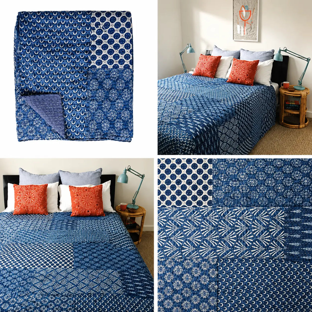 Indigo Patchwork Kantha Quilt